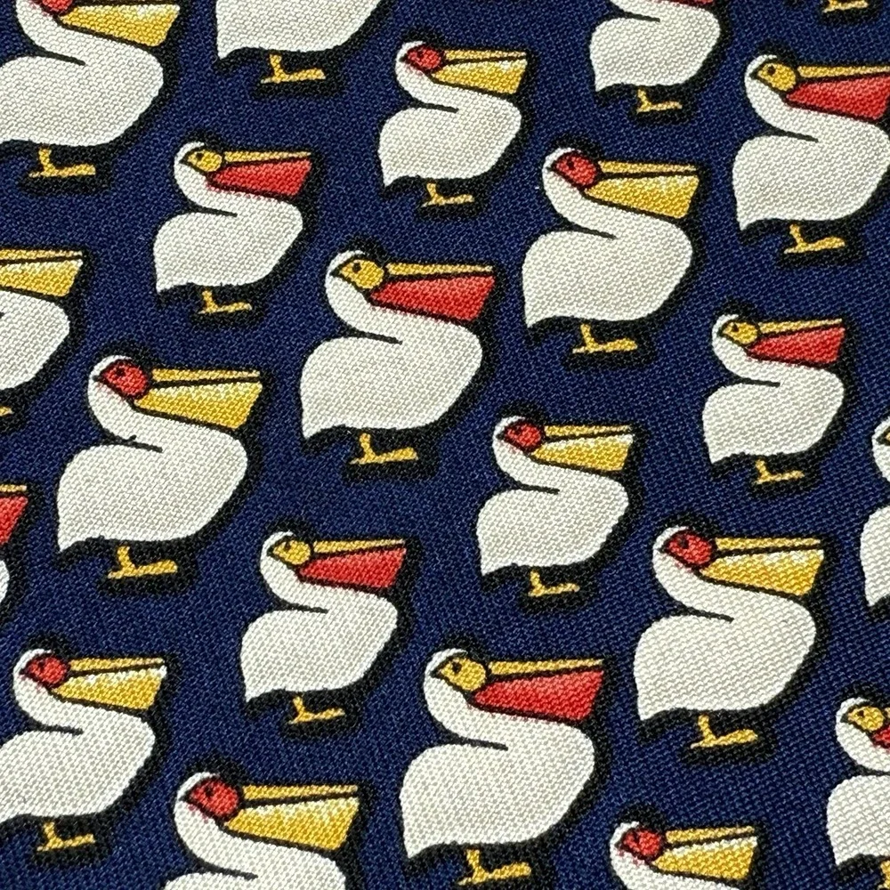 Salvatore Ferragamo Blue Silk Tie Pelican AOP Animal Print 59